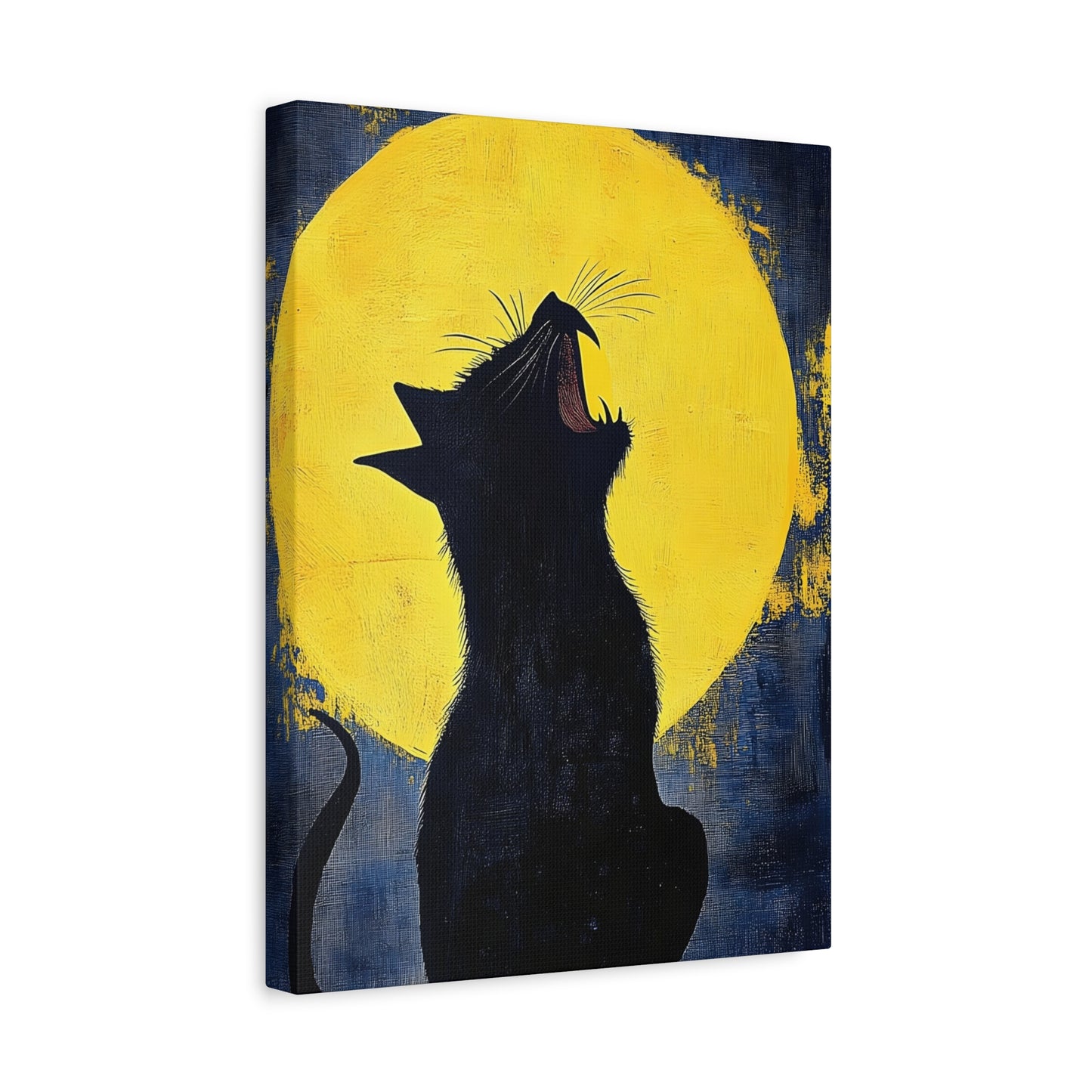 Midnight Cat Canvas Wall Art, Black Cat Silhouette, Moonlight Decor, Halloween Home Decoration, Cat Lover Gift