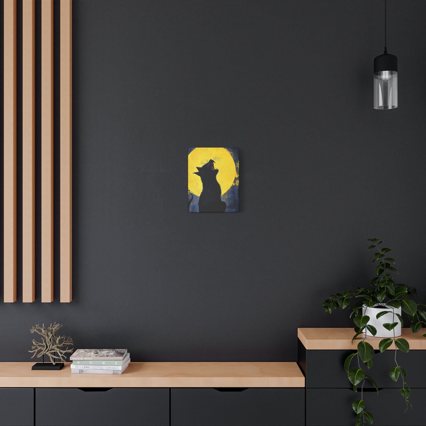 Midnight Cat Canvas Wall Art, Black Cat Silhouette, Moonlight Decor, Halloween Home Decoration, Cat Lover Gift