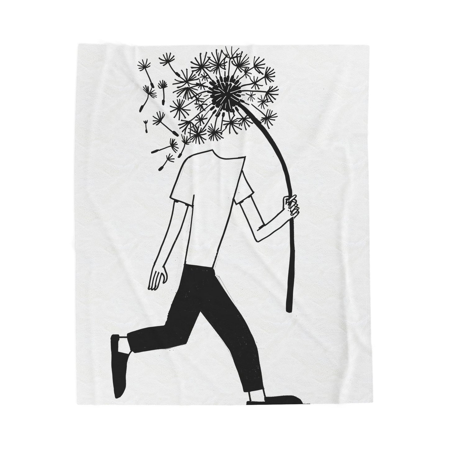 Plush Blanket - Dandelion Head Illustration of Person Walking