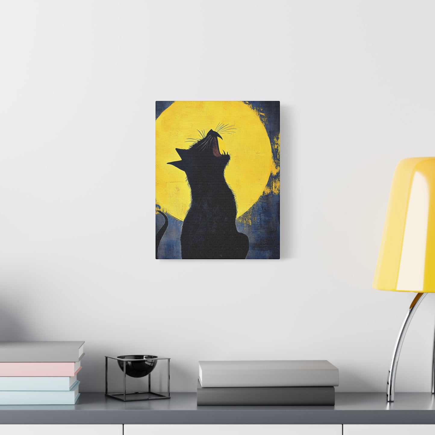 Midnight Cat Canvas Wall Art, Black Cat Silhouette, Moonlight Decor, Halloween Home Decoration, Cat Lover Gift