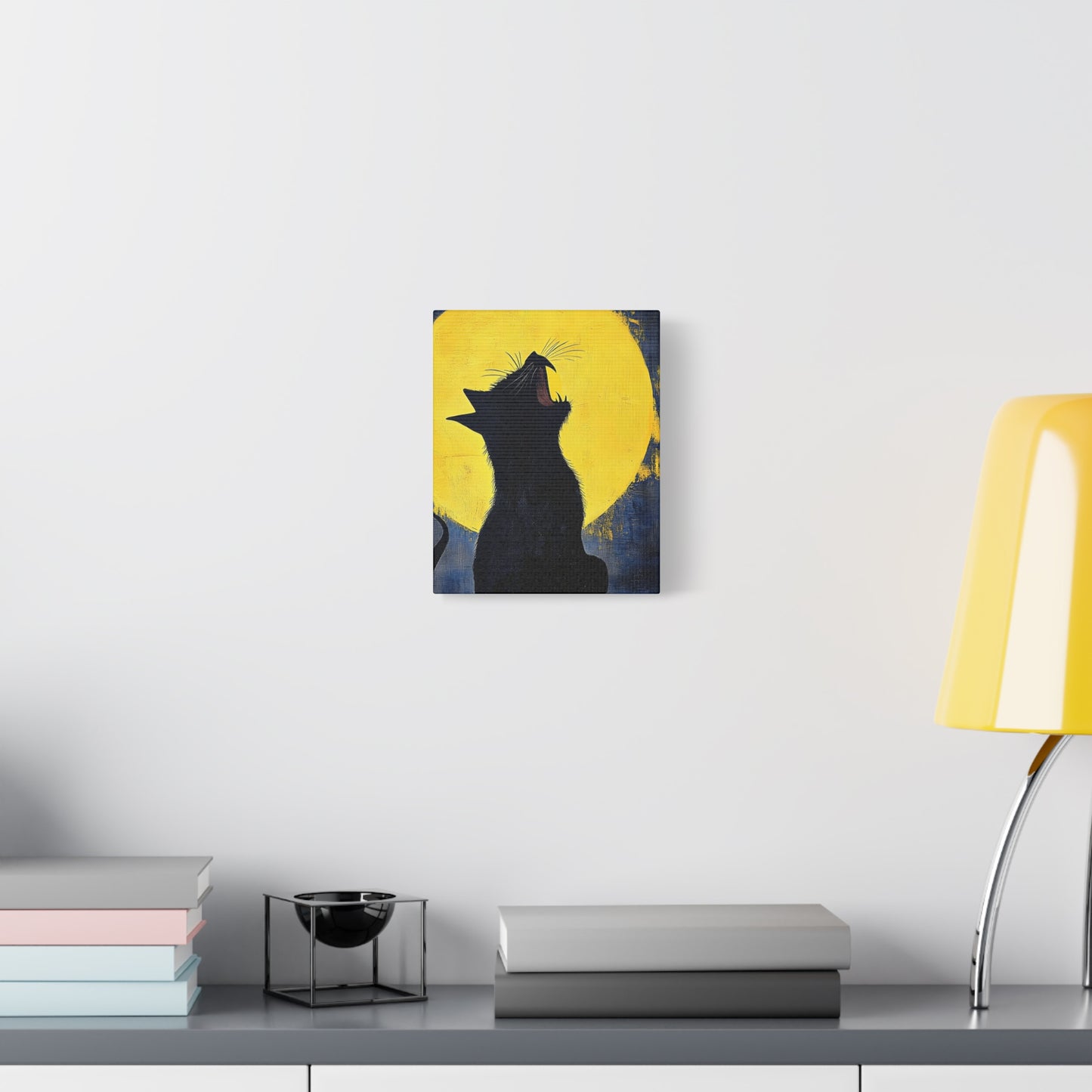 Midnight Cat Canvas Wall Art, Black Cat Silhouette, Moonlight Decor, Halloween Home Decoration, Cat Lover Gift