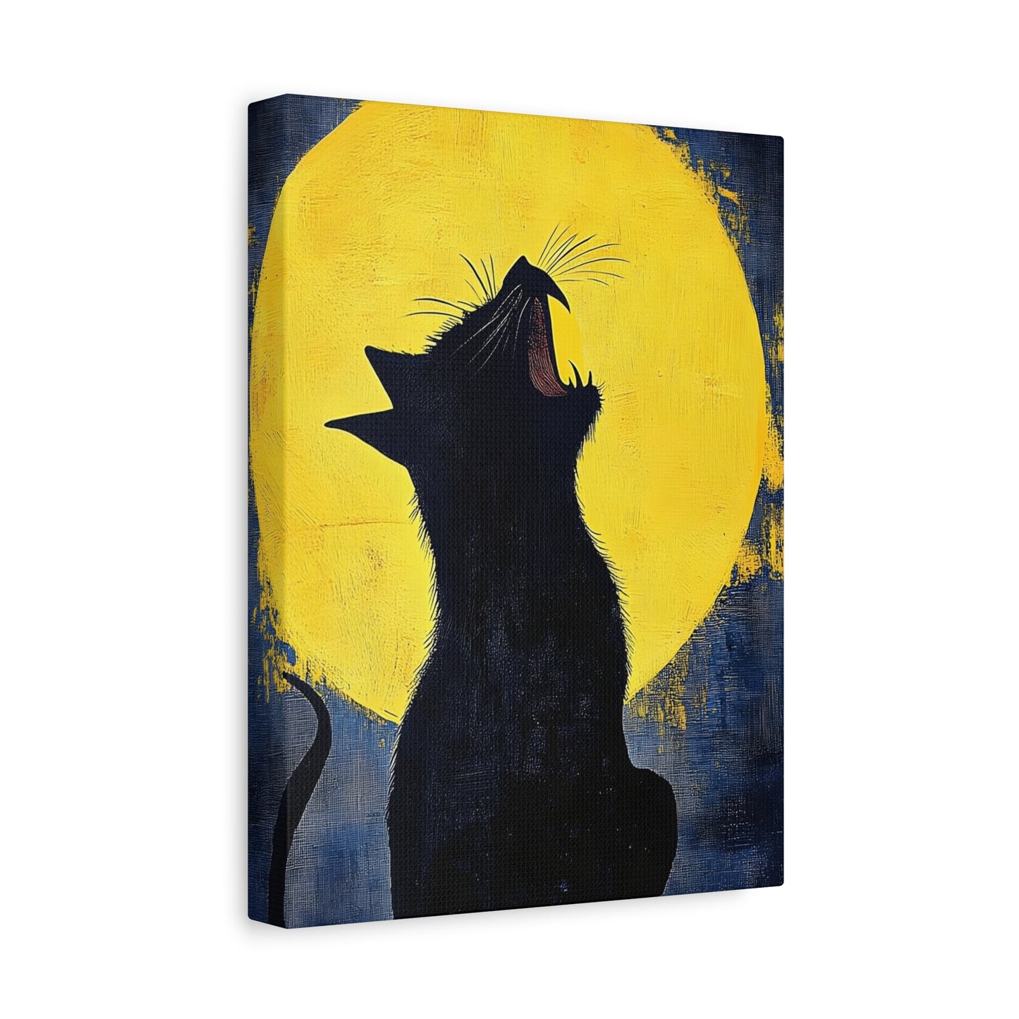 Midnight Cat Canvas Wall Art, Black Cat Silhouette, Moonlight Decor, Halloween Home Decoration, Cat Lover Gift