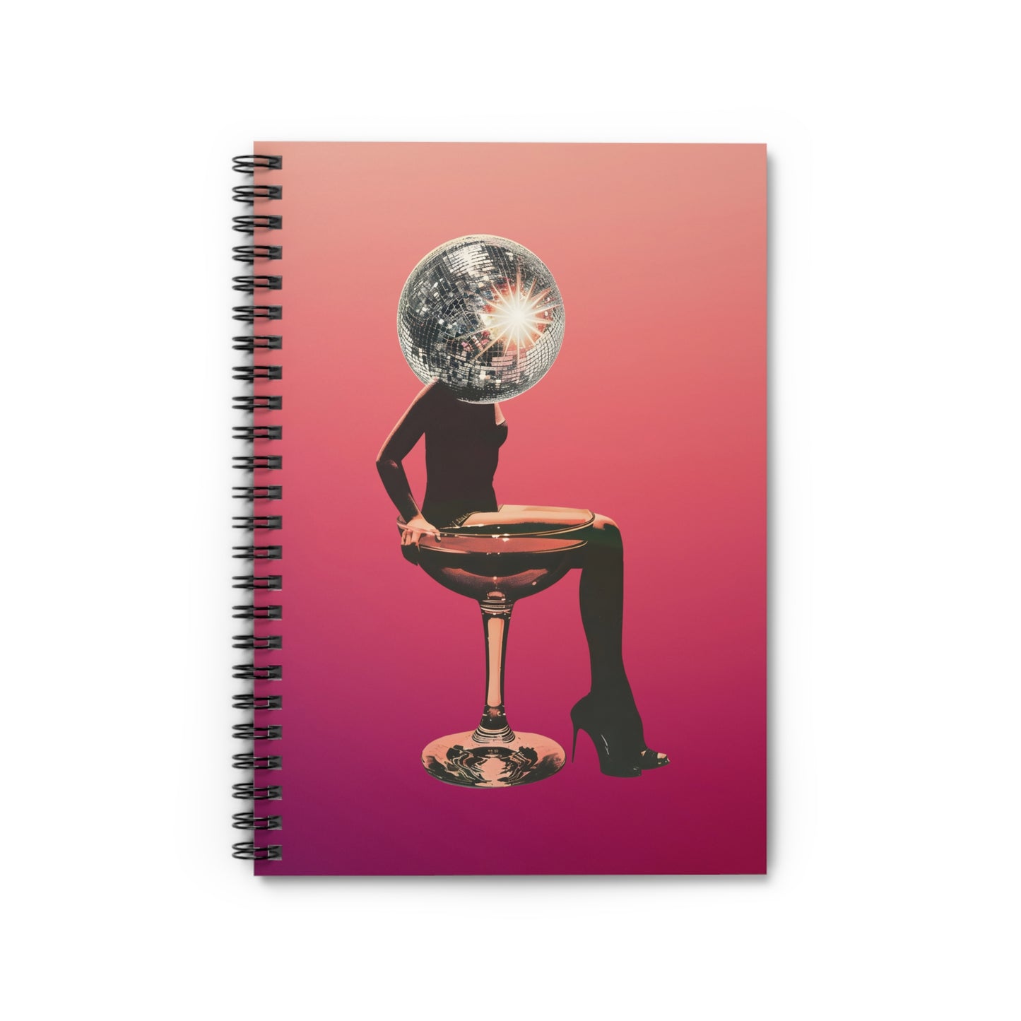 Disco Ball Champaign Glass Girl Cosmic Vibe Spiral Notebook - Ruled Line, Journal, Sketchbook, Gift for Students, Art Lovers, Unique Design