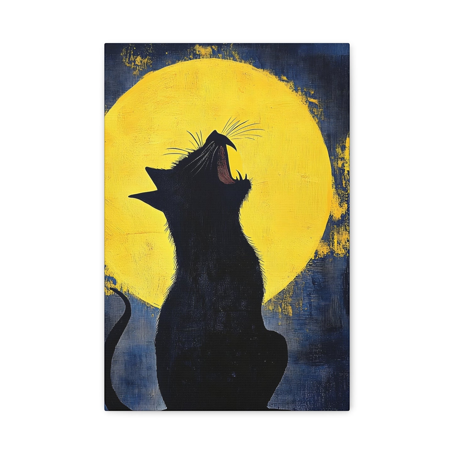 Midnight Cat Canvas Wall Art, Black Cat Silhouette, Moonlight Decor, Halloween Home Decoration, Cat Lover Gift