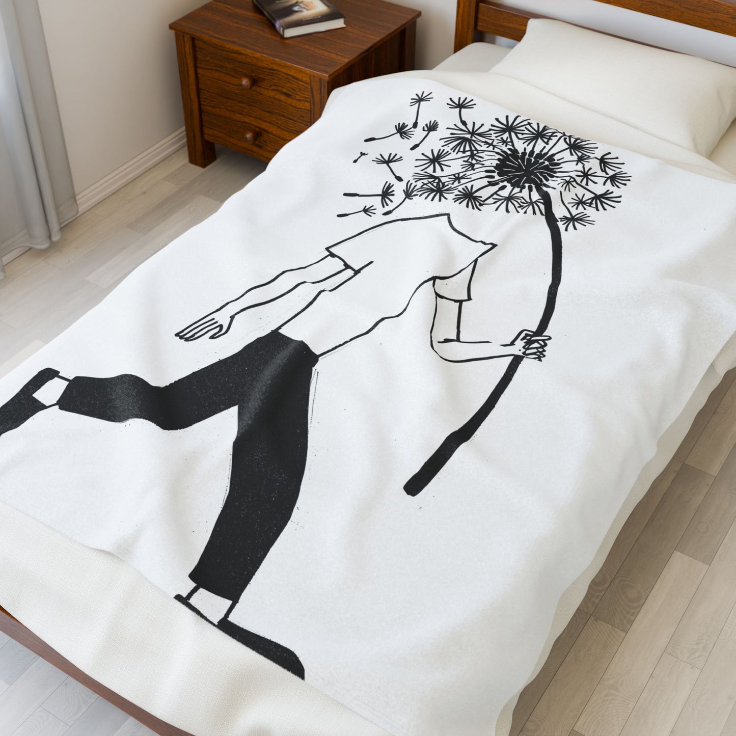 Plush Blanket - Dandelion Head Illustration of Person Walking