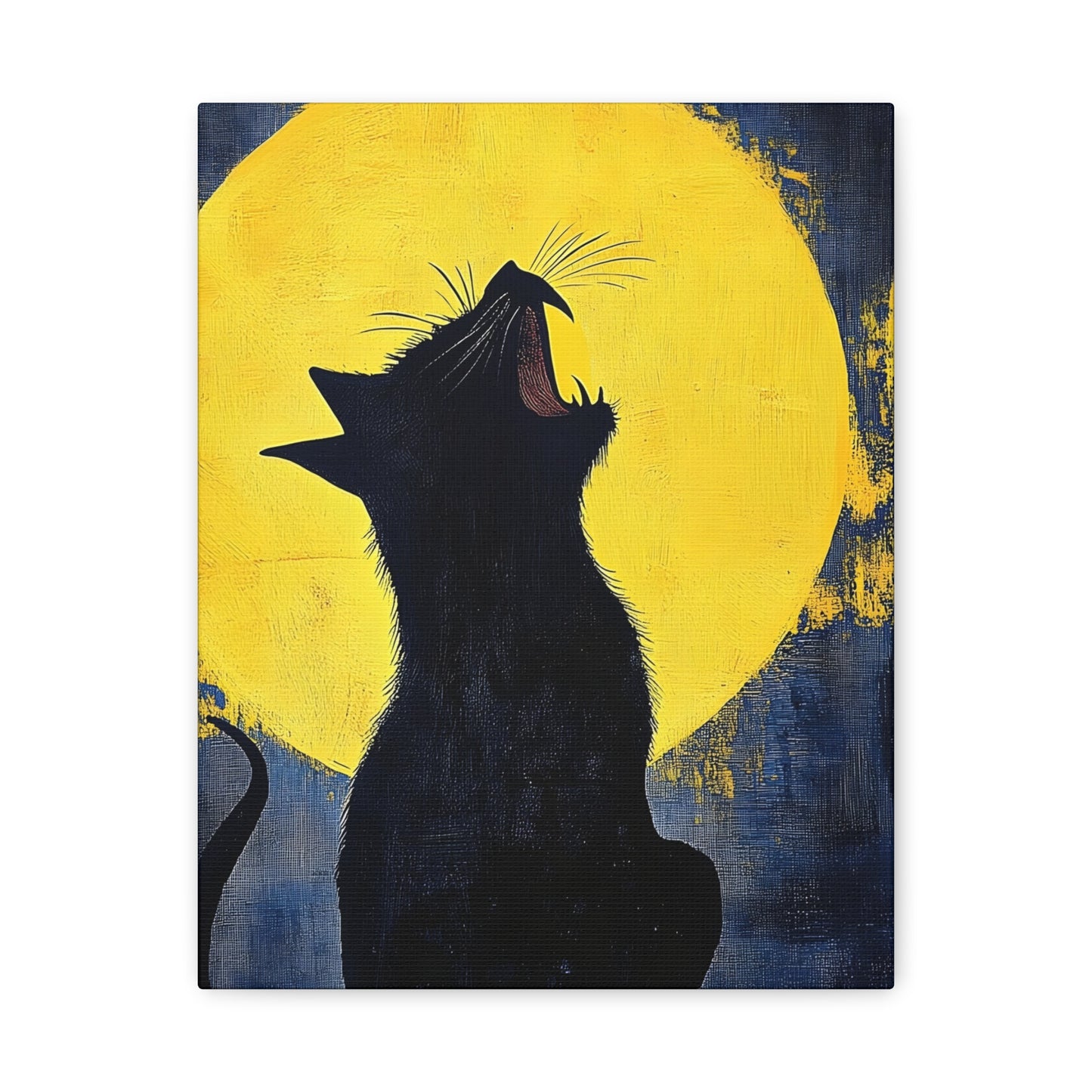 Midnight Cat Canvas Wall Art, Black Cat Silhouette, Moonlight Decor, Halloween Home Decoration, Cat Lover Gift