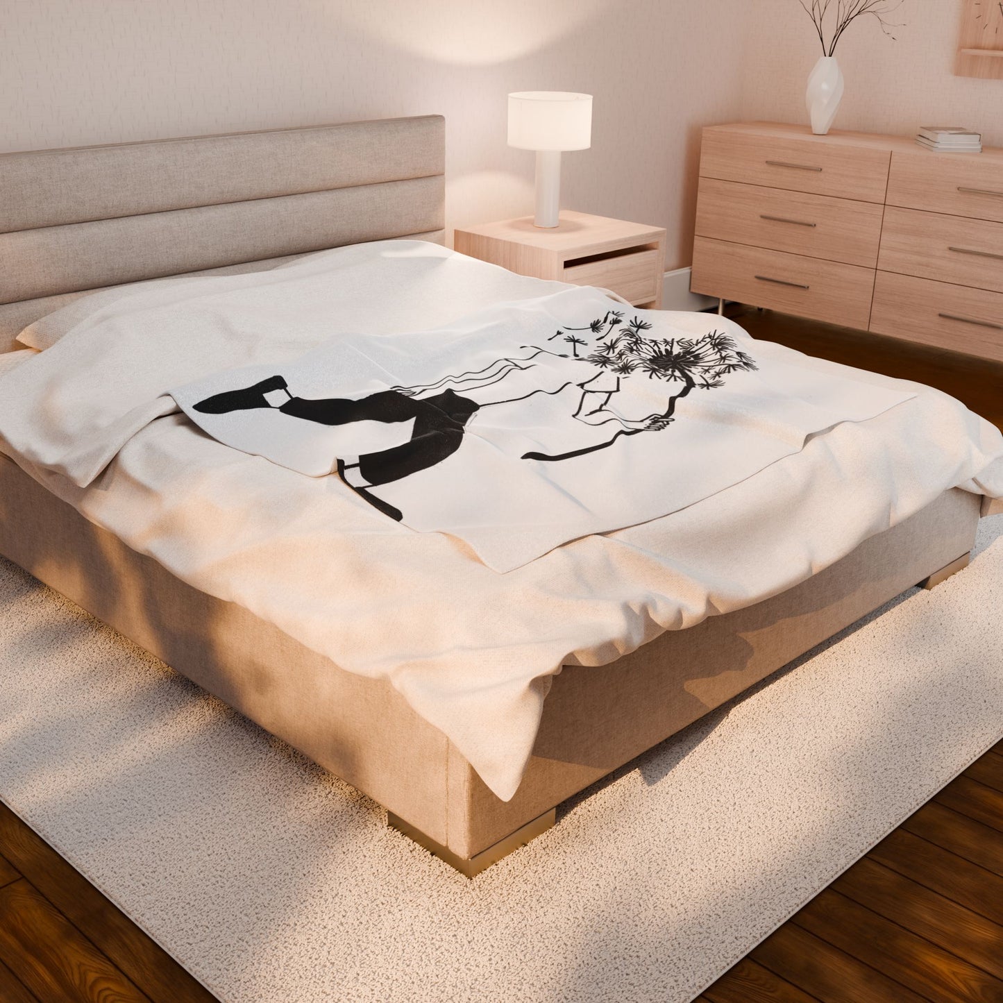 Plush Blanket - Dandelion Head Illustration of Person Walking