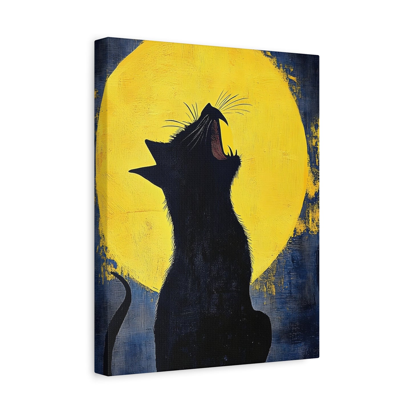 Midnight Cat Canvas Wall Art, Black Cat Silhouette, Moonlight Decor, Halloween Home Decoration, Cat Lover Gift