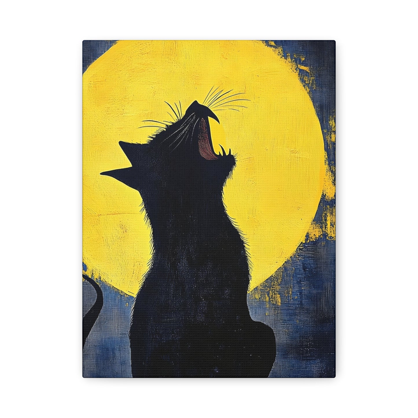 Midnight Cat Canvas Wall Art, Black Cat Silhouette, Moonlight Decor, Halloween Home Decoration, Cat Lover Gift