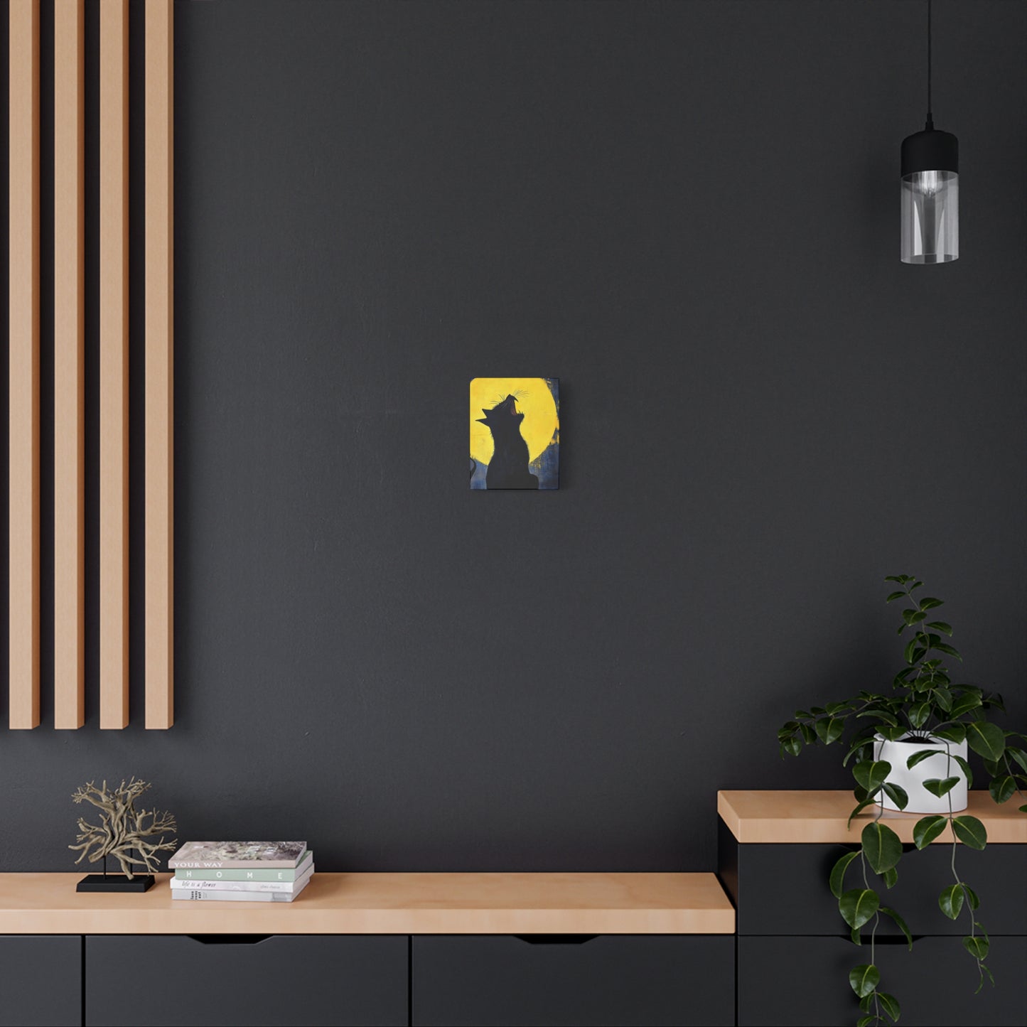Midnight Cat Canvas Wall Art, Black Cat Silhouette, Moonlight Decor, Halloween Home Decoration, Cat Lover Gift