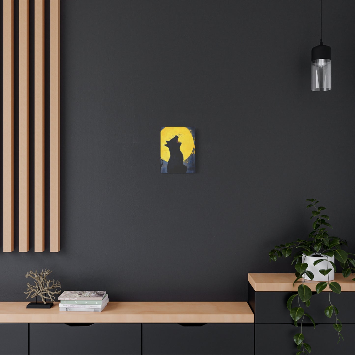 Midnight Cat Canvas Wall Art, Black Cat Silhouette, Moonlight Decor, Halloween Home Decoration, Cat Lover Gift