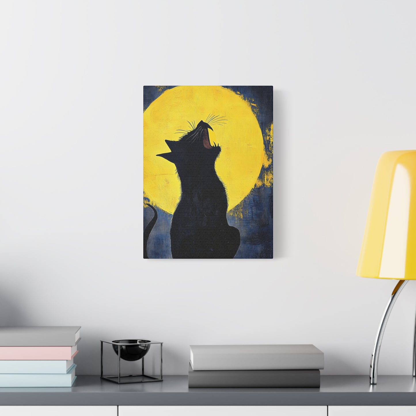 Midnight Cat Canvas Wall Art, Black Cat Silhouette, Moonlight Decor, Halloween Home Decoration, Cat Lover Gift