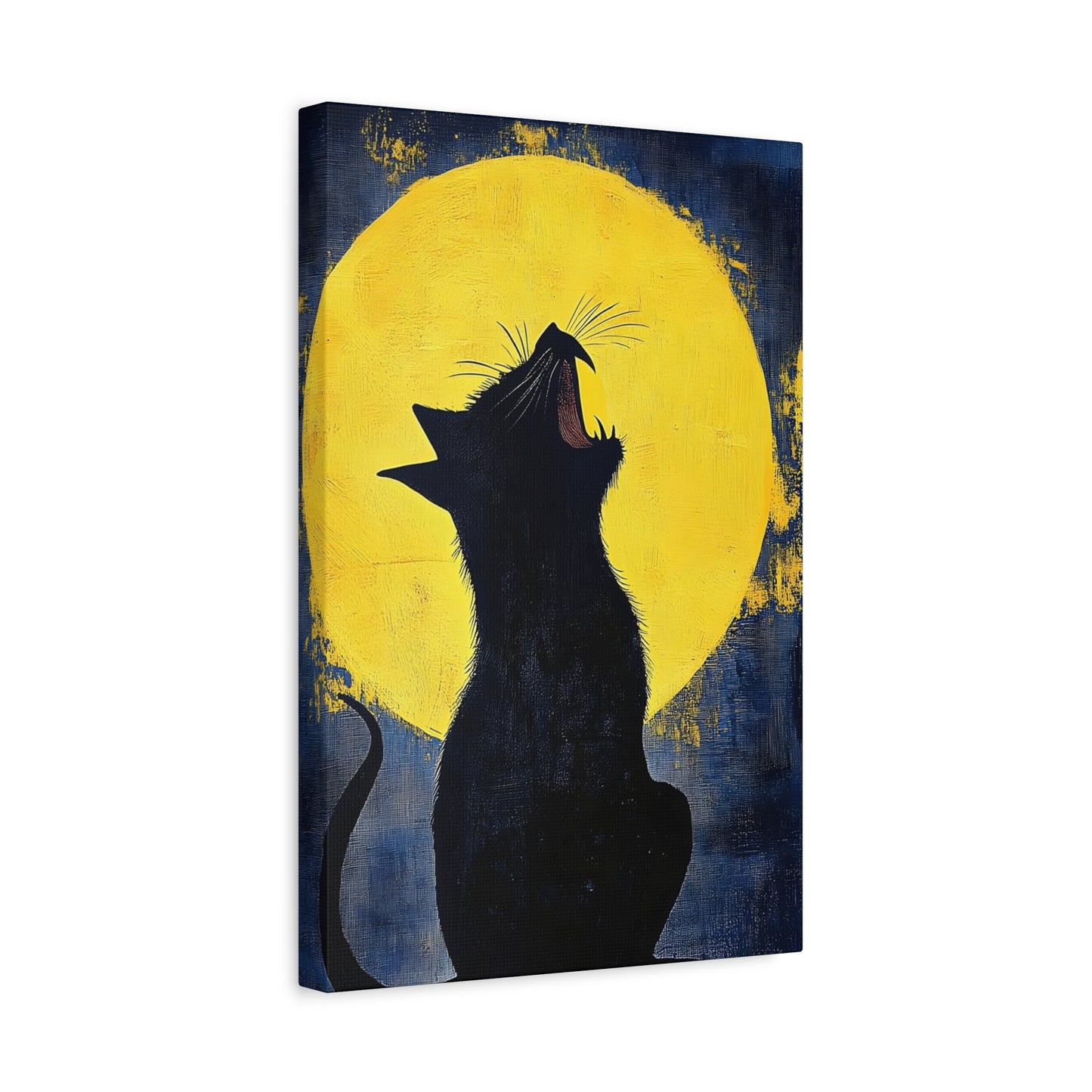 Midnight Cat Canvas Wall Art, Black Cat Silhouette, Moonlight Decor, Halloween Home Decoration, Cat Lover Gift
