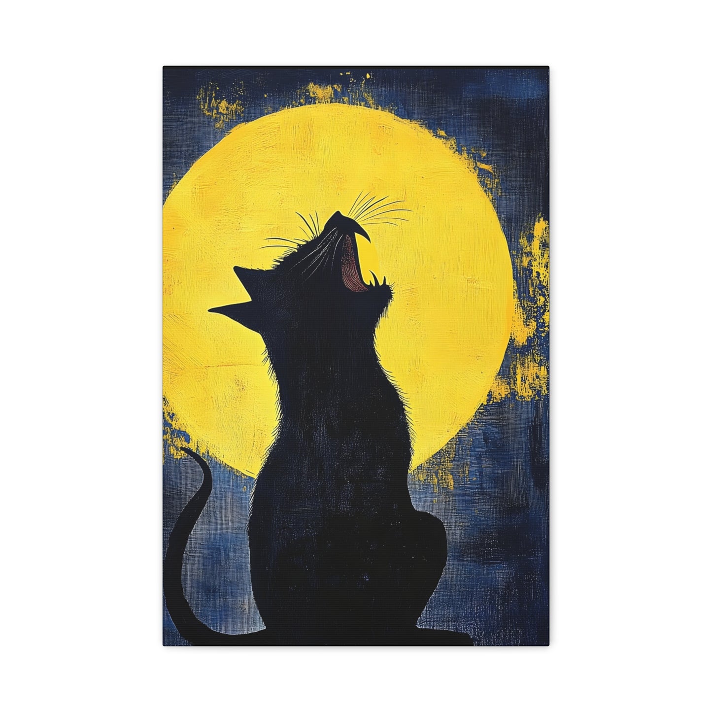 Midnight Cat Canvas Wall Art, Black Cat Silhouette, Moonlight Decor, Halloween Home Decoration, Cat Lover Gift