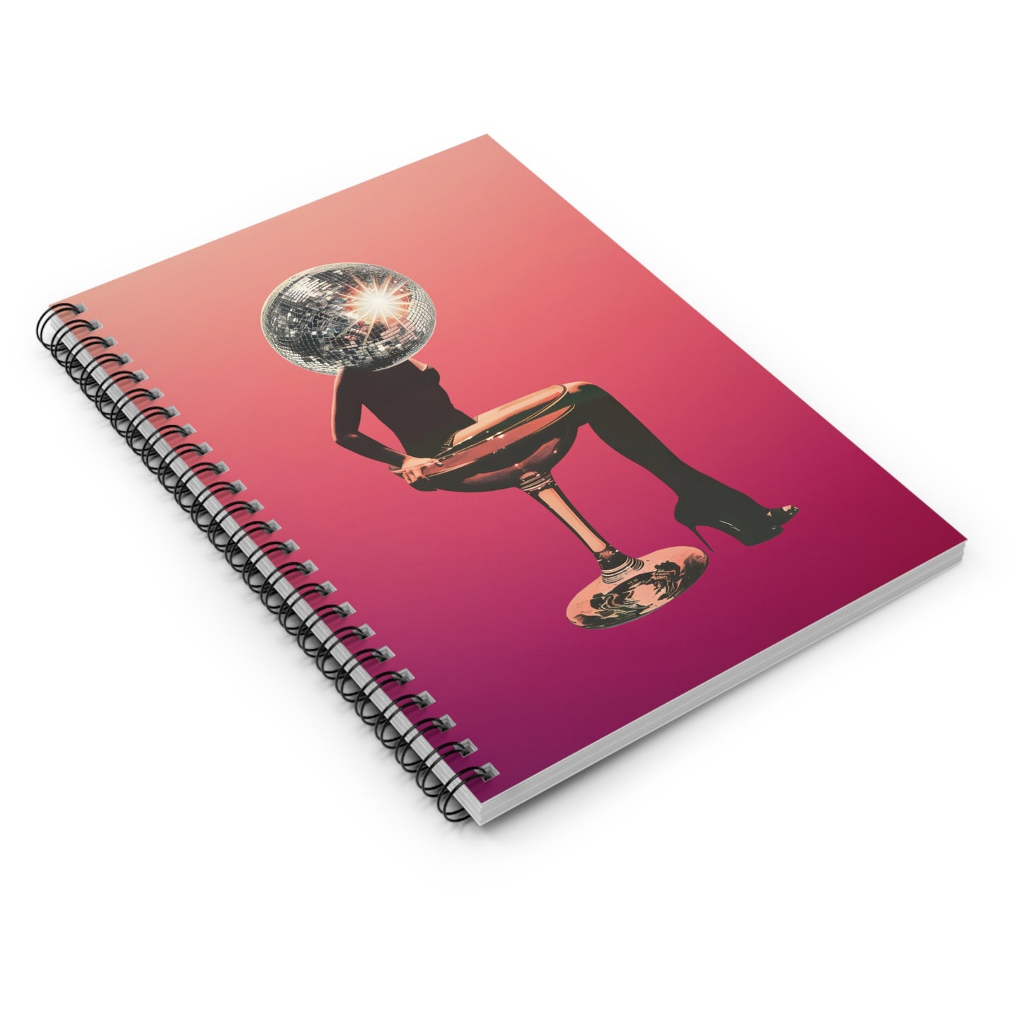 Disco Ball Champaign Glass Girl Cosmic Vibe Spiral Notebook - Ruled Line, Journal, Sketchbook, Gift for Students, Art Lovers, Unique Design
