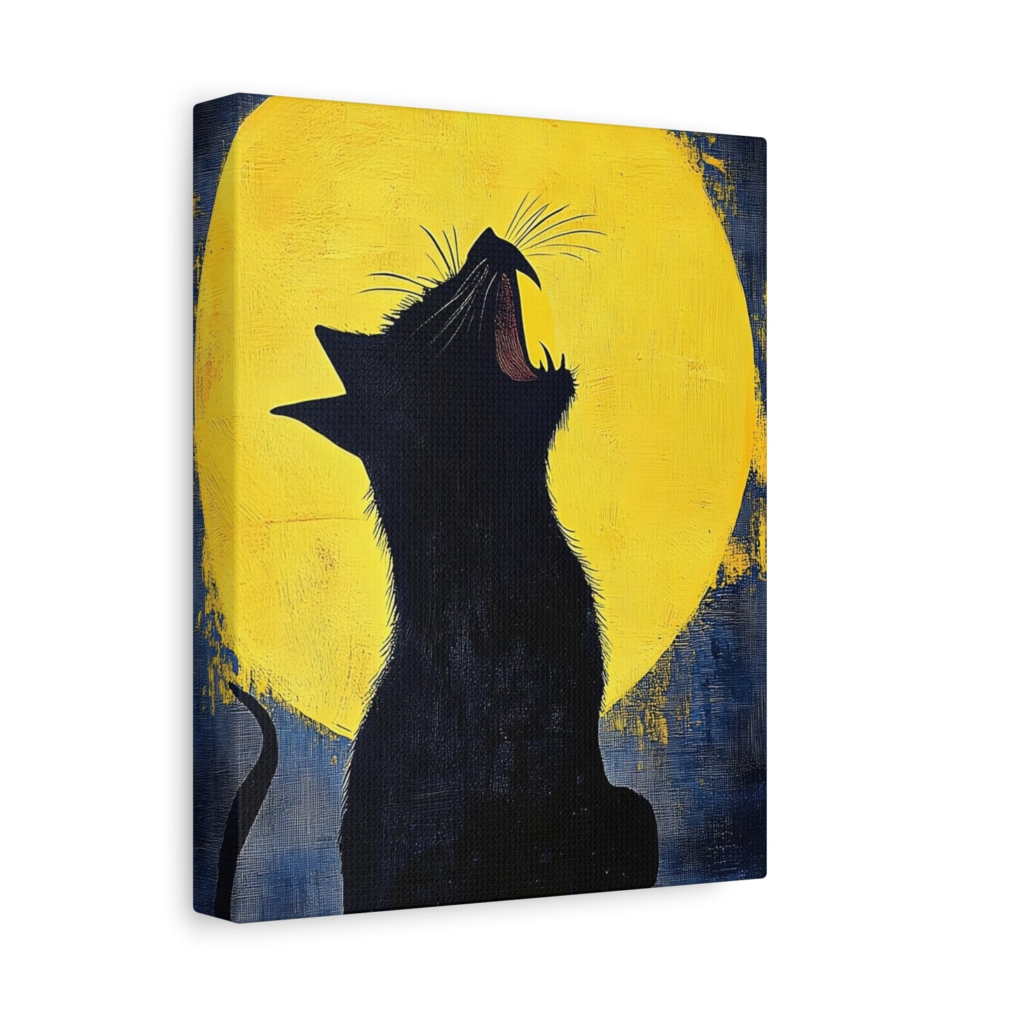 Midnight Cat Canvas Wall Art, Black Cat Silhouette, Moonlight Decor, Halloween Home Decoration, Cat Lover Gift