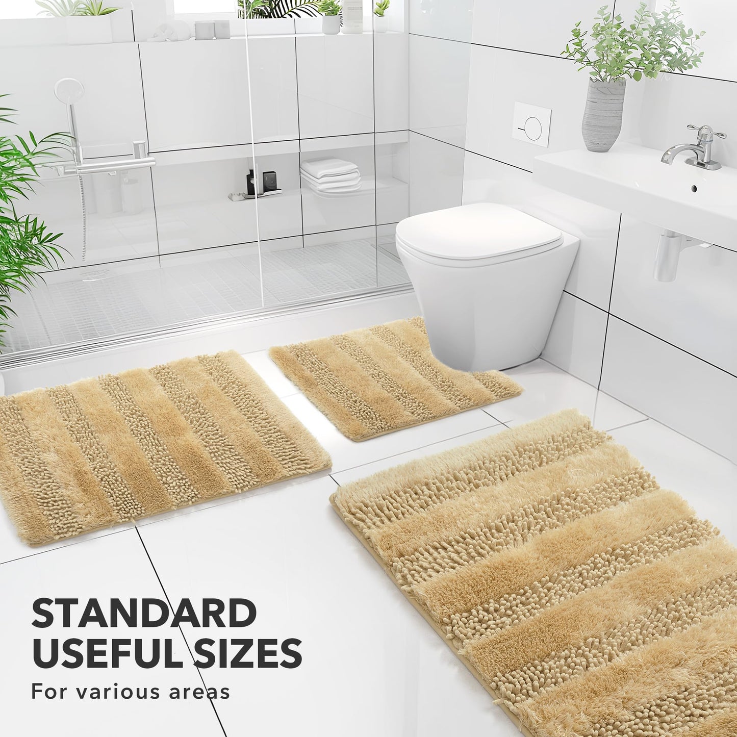 Quick Dry Plush Bathroom Rug, 24x17 Inch, White