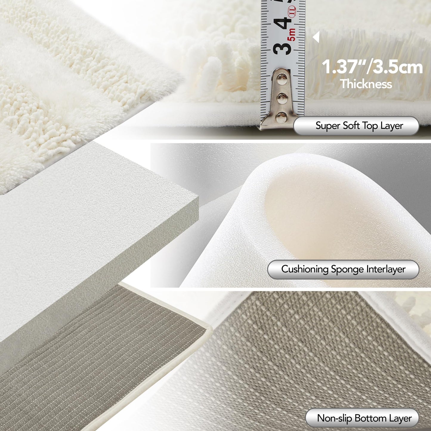Quick Dry Plush Bathroom Rug, 24x17 Inch, White