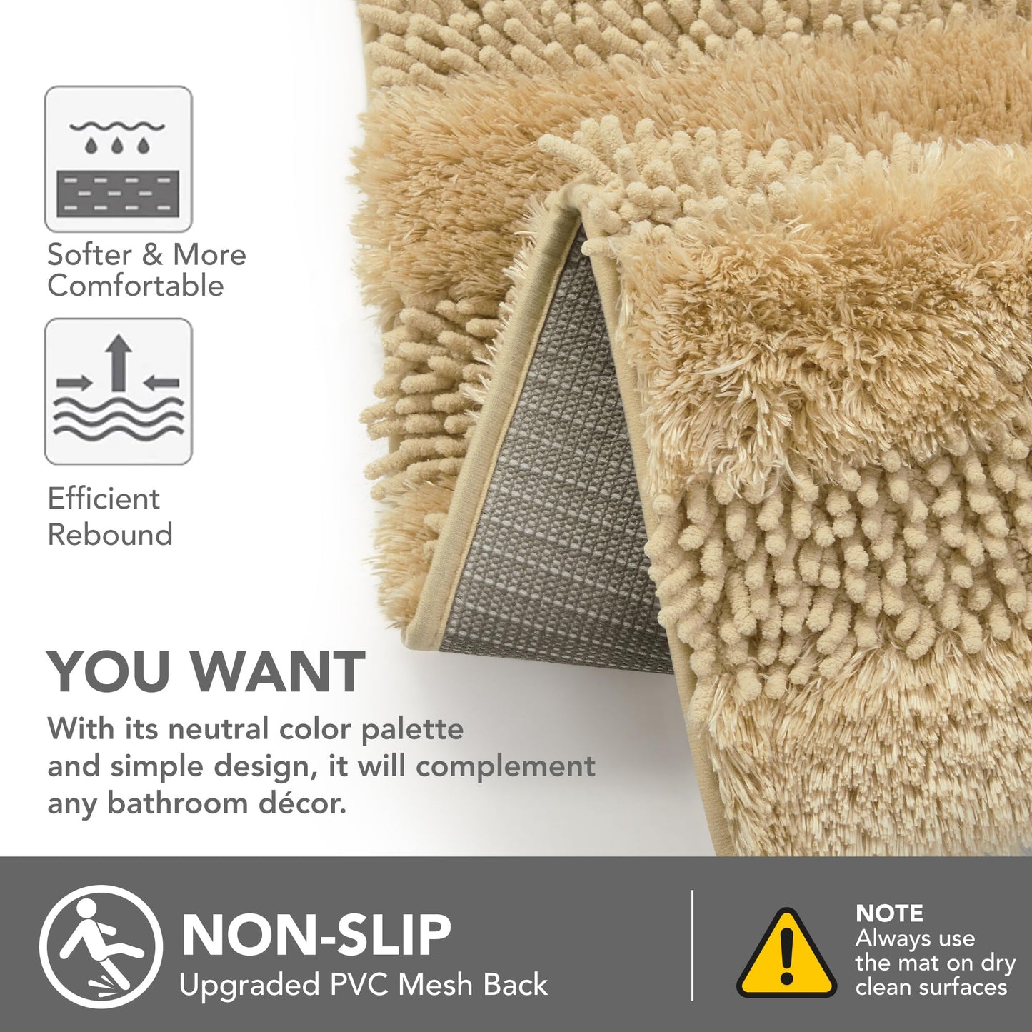 Quick Dry Plush Bathroom Rug, 24x17 Inch, White