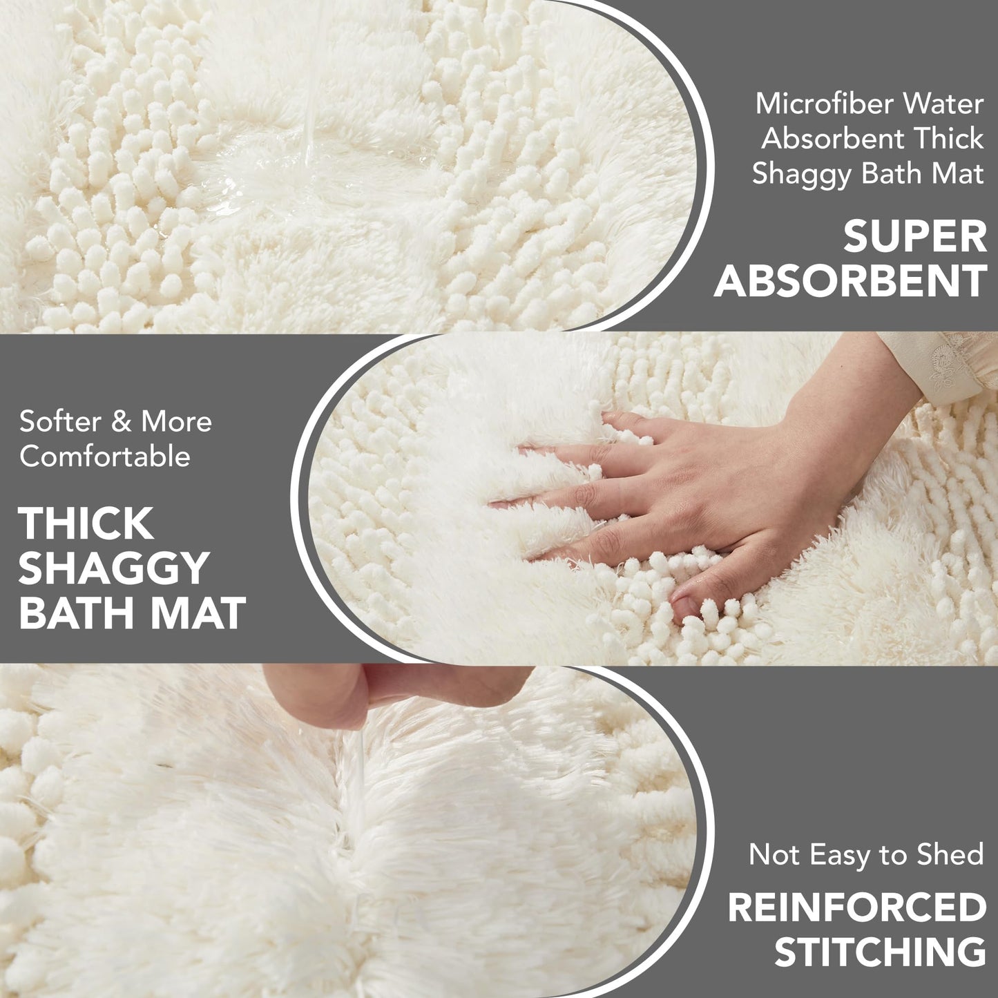 Quick Dry Plush Bathroom Rug, 24x17 Inch, White
