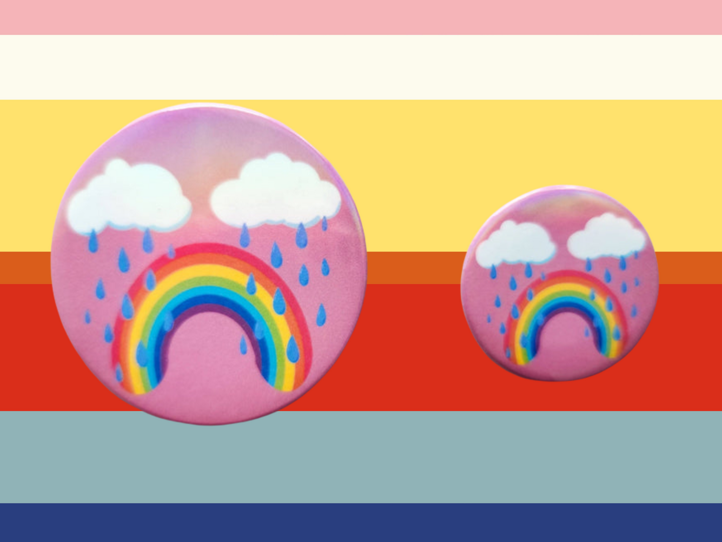 Bittersweet Rainbow Holographic Button Pin – Happy & Sad Face Eco-Friendly Accessory