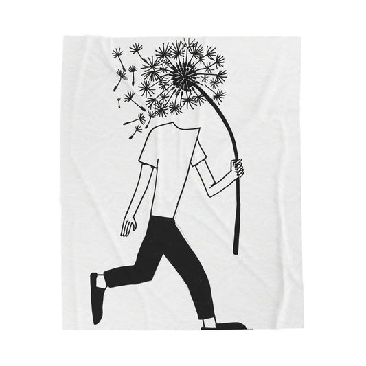 Plush Blanket - Dandelion Head Illustration of Person Walking