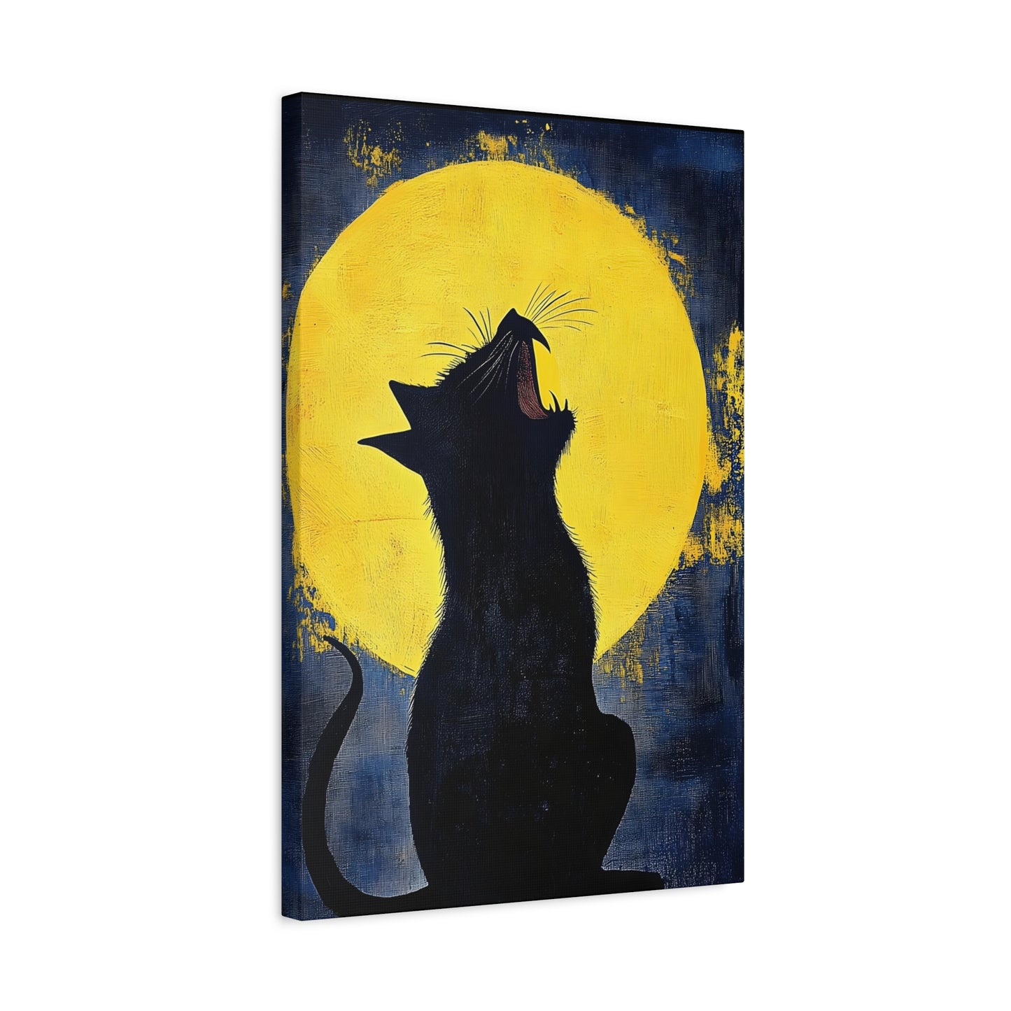 Midnight Cat Canvas Wall Art, Black Cat Silhouette, Moonlight Decor, Halloween Home Decoration, Cat Lover Gift