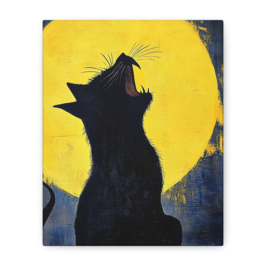 Midnight Cat Canvas Wall Art, Black Cat Silhouette, Moonlight Decor, Halloween Home Decoration, Cat Lover Gift