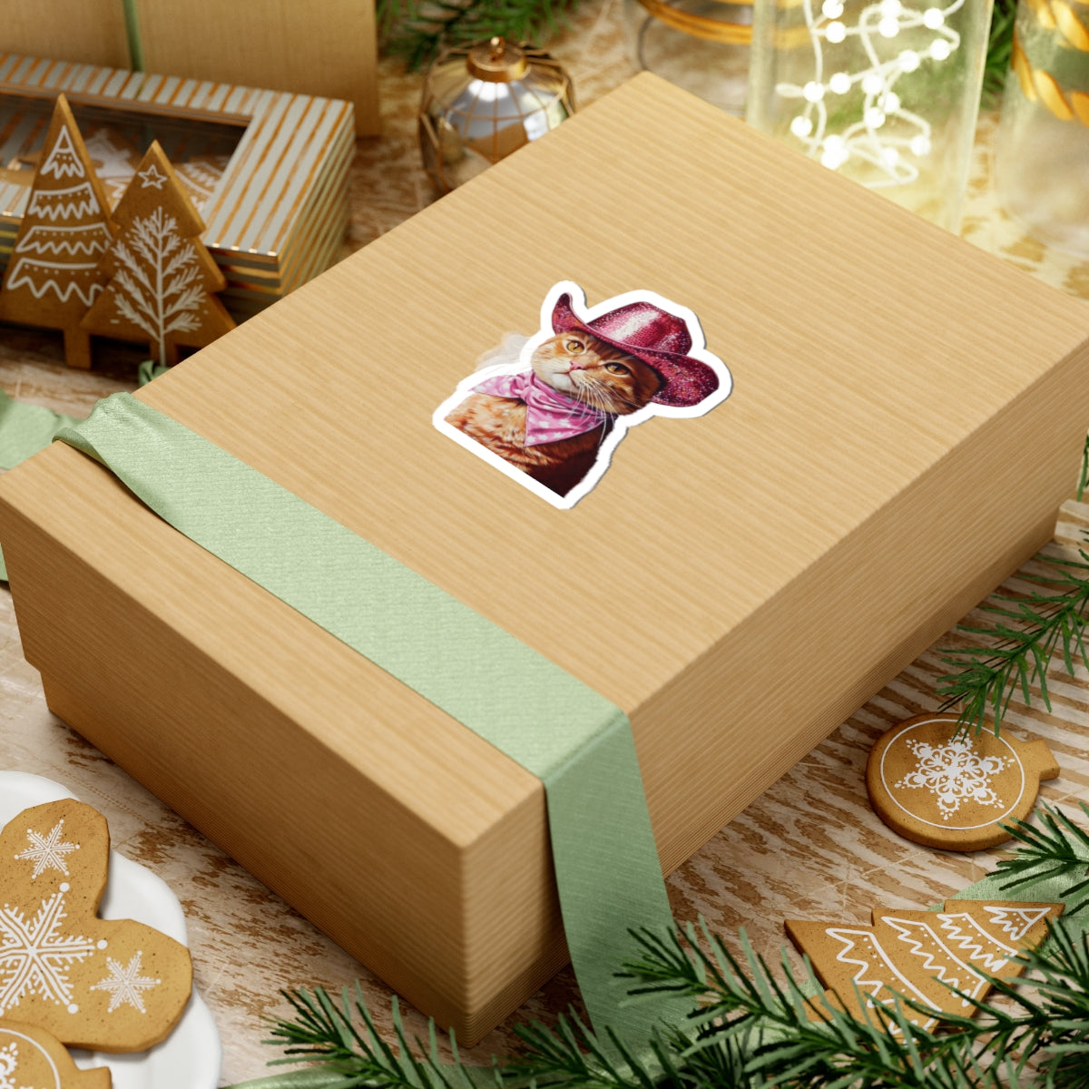 Sparkly Cat Cowboy Kiss-Cut Stickers - Fun Decor for Cat Lovers
