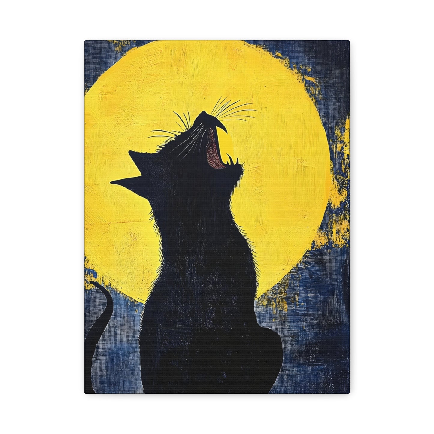 Midnight Cat Canvas Wall Art, Black Cat Silhouette, Moonlight Decor, Halloween Home Decoration, Cat Lover Gift