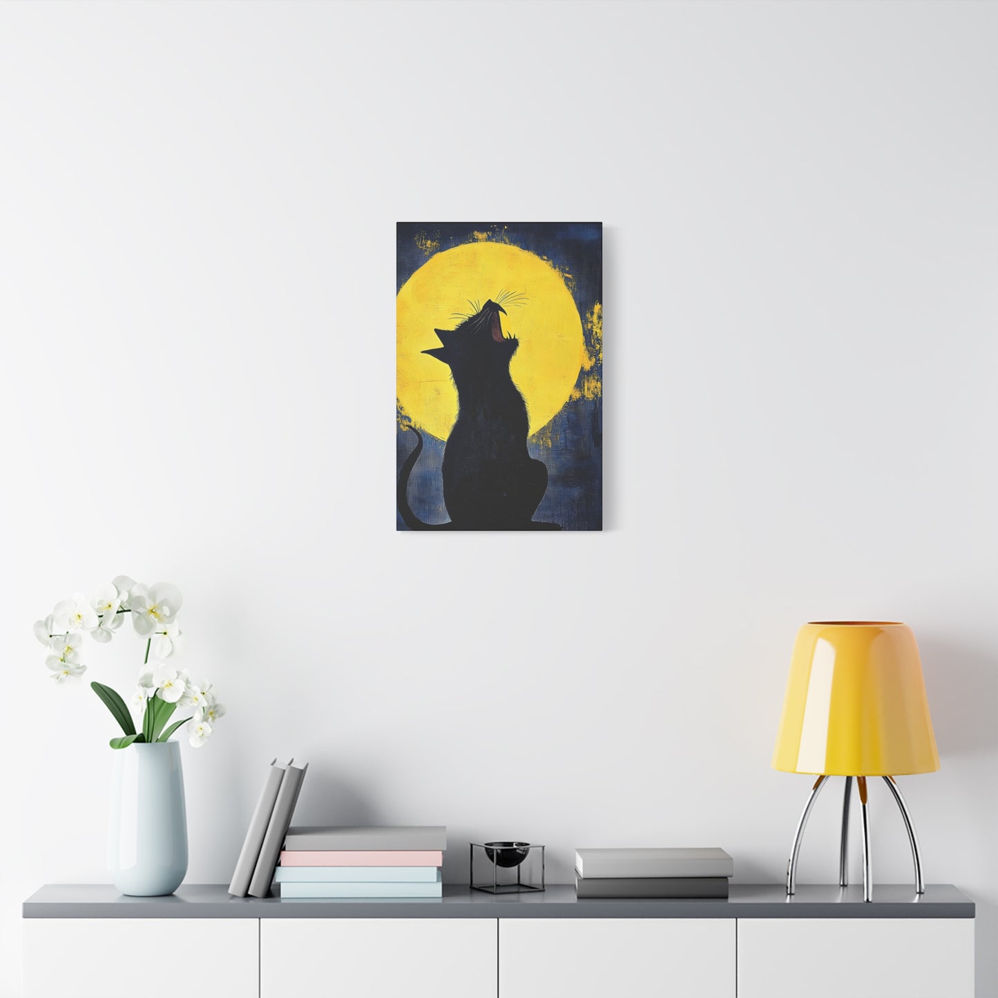 Midnight Cat Canvas Wall Art, Black Cat Silhouette, Moonlight Decor, Halloween Home Decoration, Cat Lover Gift