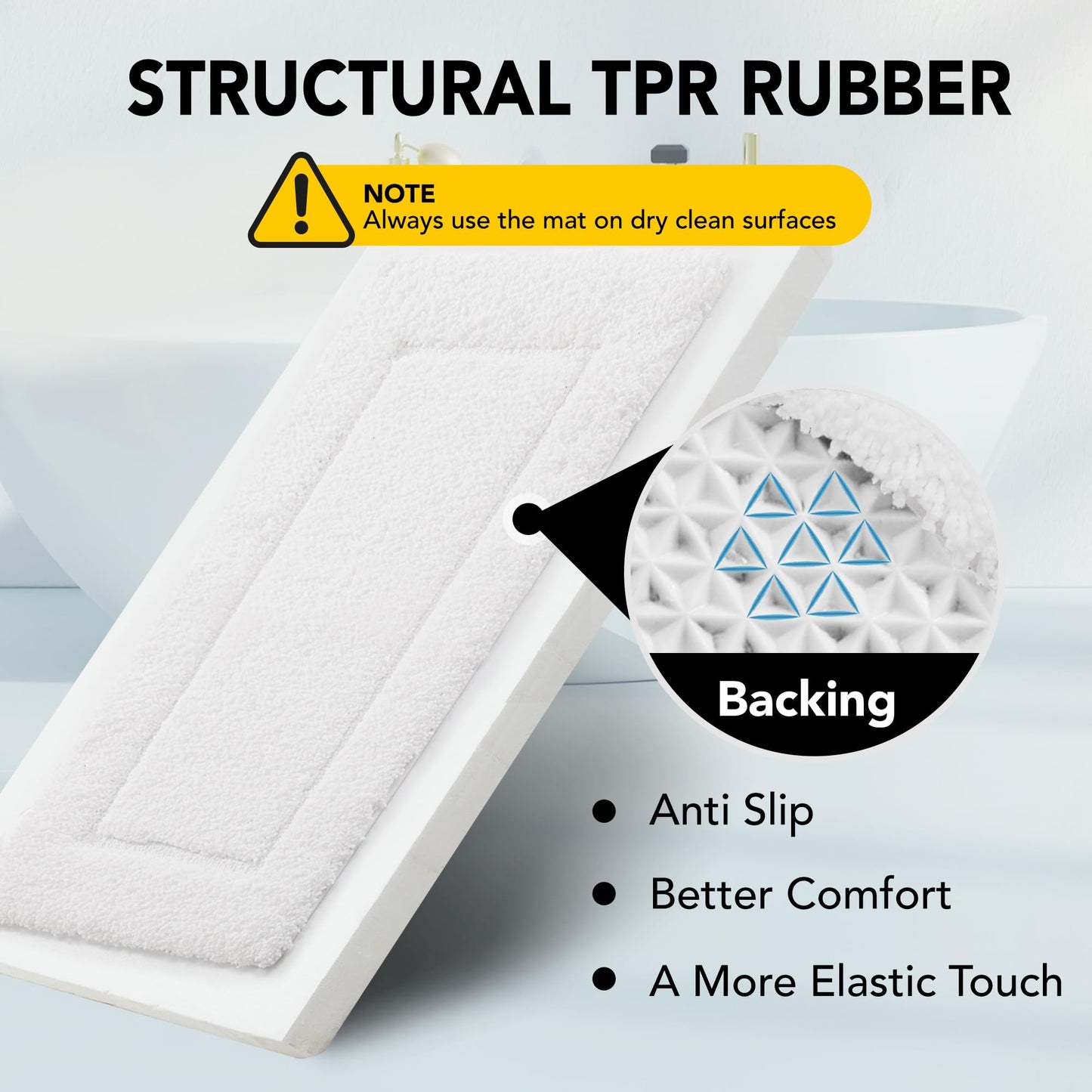 Quick Dry Plush Bathroom Rug, 24x17 Inch, White