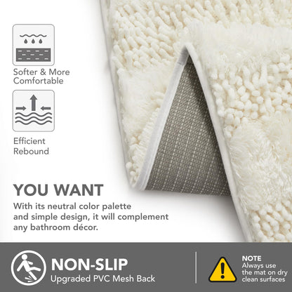 Quick Dry Plush Bathroom Rug, 24x17 Inch, White