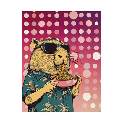 Vibrant Capybara eating Spaghetti like a boss  Art Poster, Quirky Home Decor, Unique Wall Art, Gift for Animal Lovers, Playful Artwork for Any Room