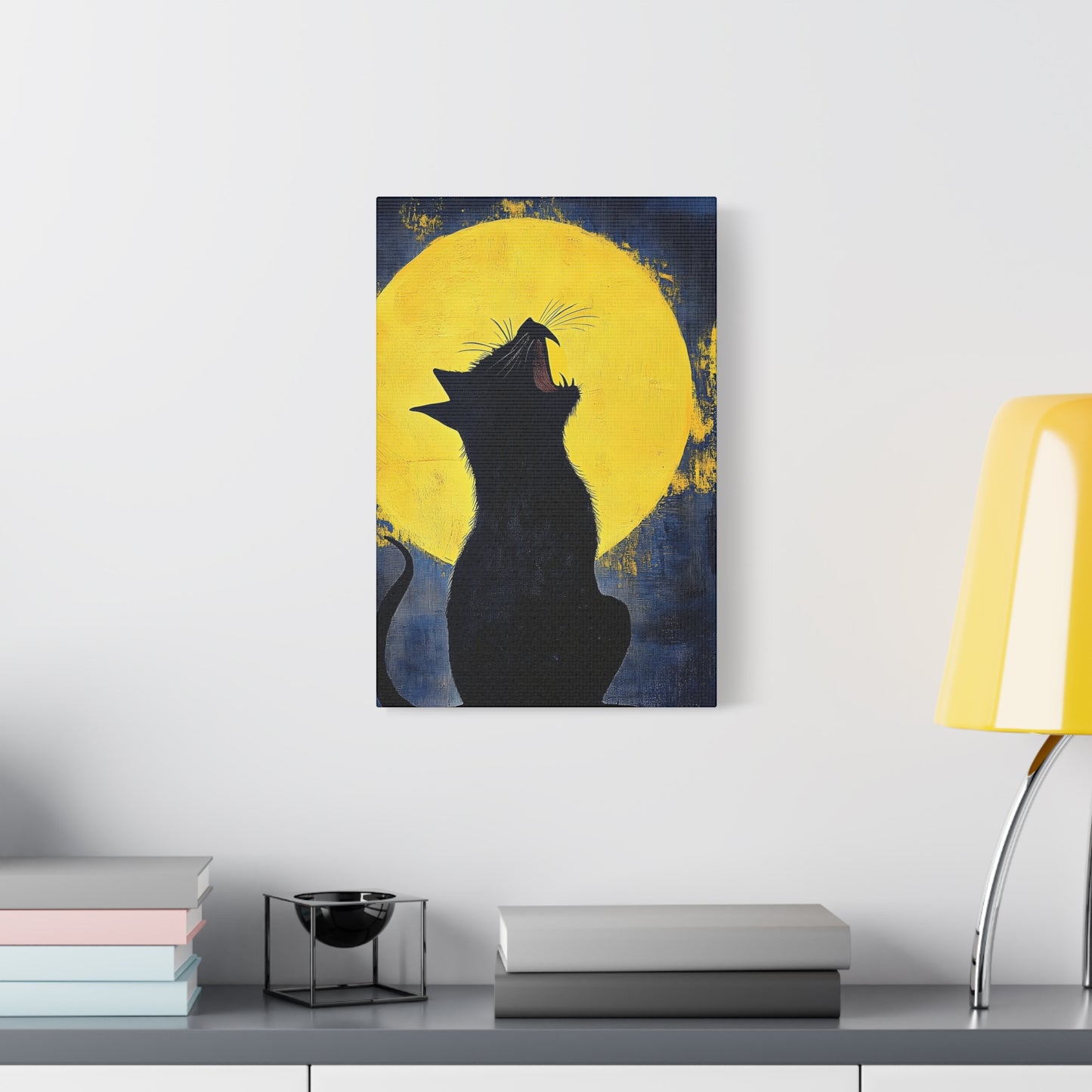 Midnight Cat Canvas Wall Art, Black Cat Silhouette, Moonlight Decor, Halloween Home Decoration, Cat Lover Gift