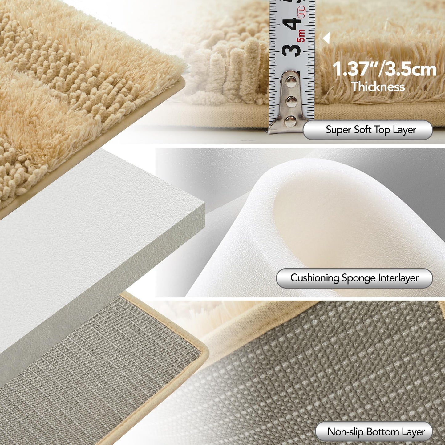 Quick Dry Plush Bathroom Rug, 24x17 Inch, White