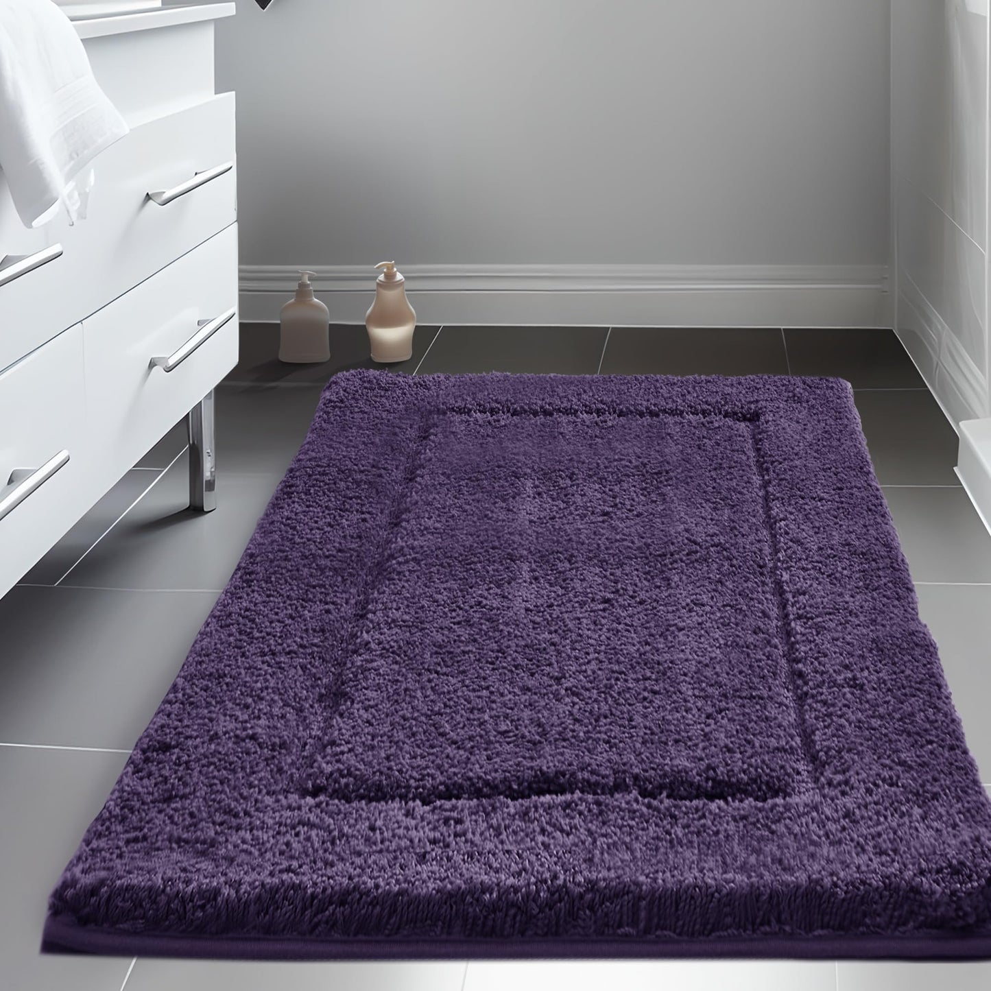Quick Dry Plush Bathroom Rug, 24x17 Inch, White