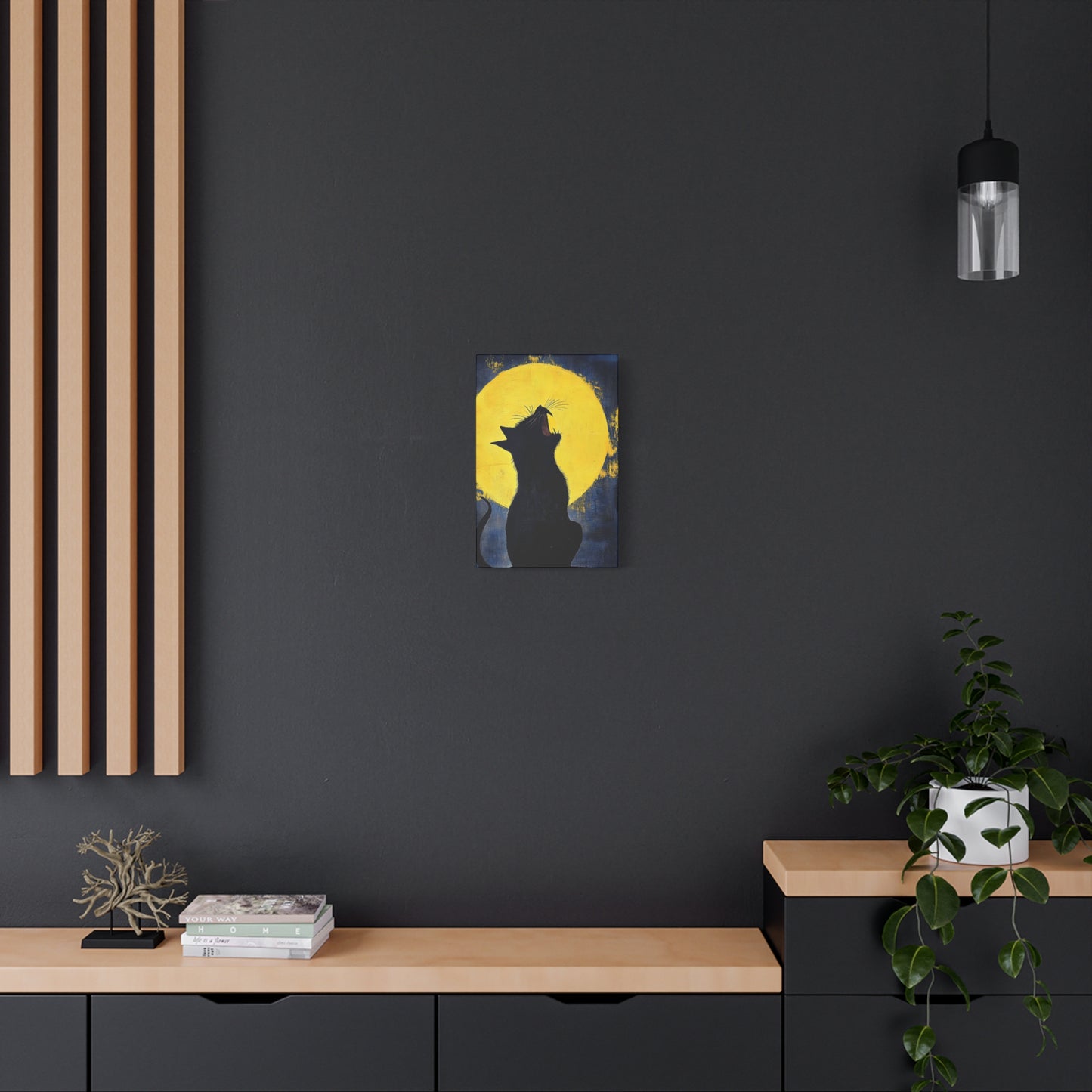 Midnight Cat Canvas Wall Art, Black Cat Silhouette, Moonlight Decor, Halloween Home Decoration, Cat Lover Gift
