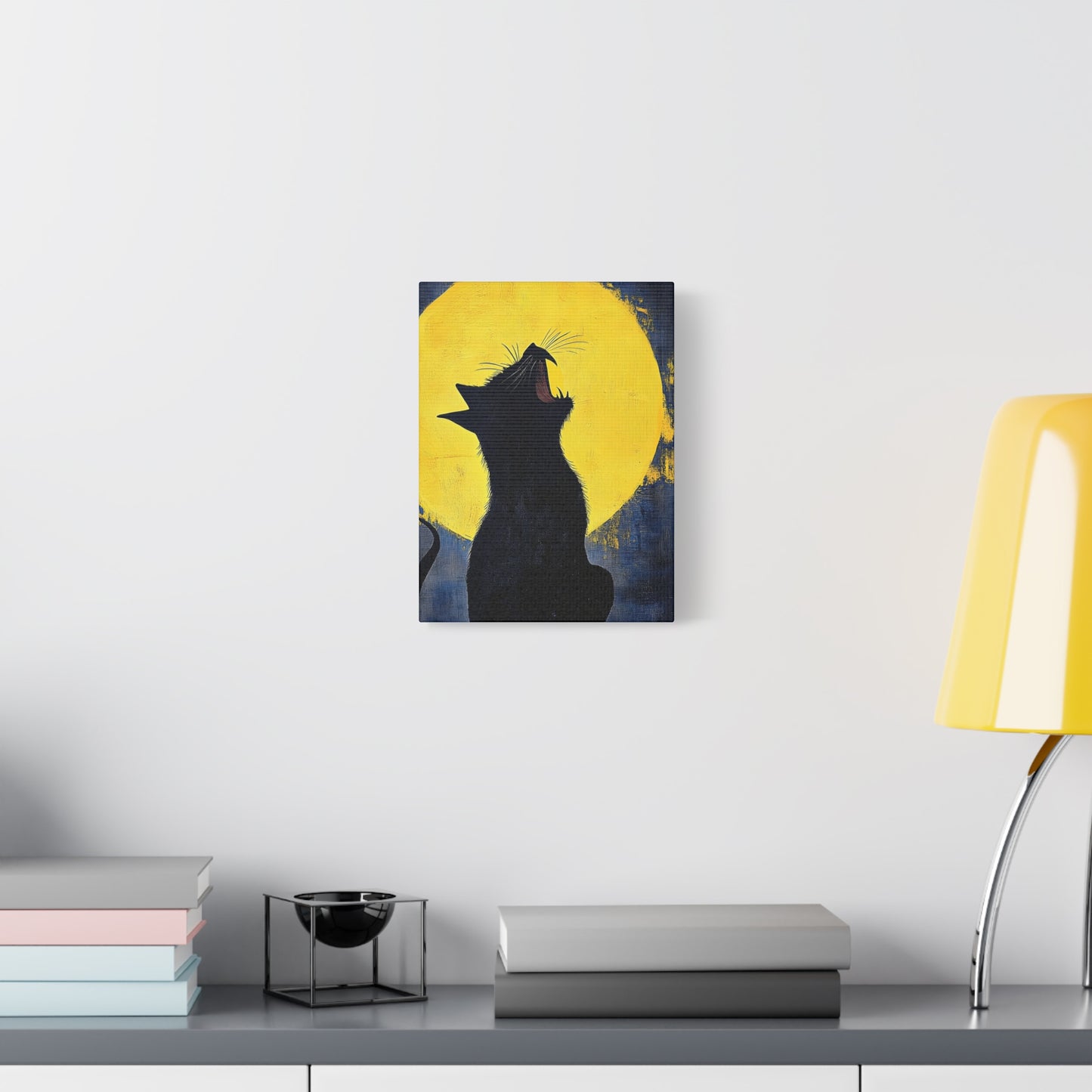 Midnight Cat Canvas Wall Art, Black Cat Silhouette, Moonlight Decor, Halloween Home Decoration, Cat Lover Gift