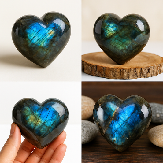 3D Labradorite Heart – Flashy Polished Crystal (Sold by Piece)